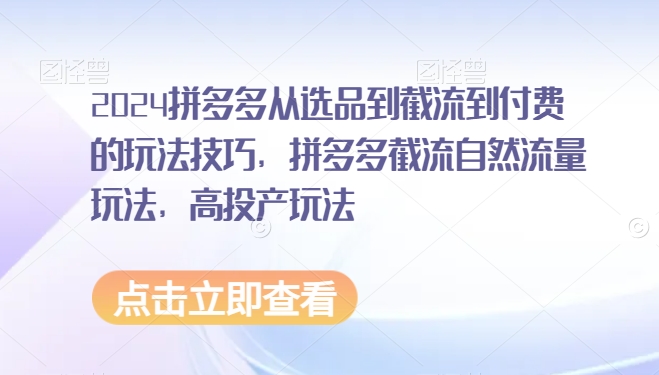 2024拼多多从选品到截流到付费的玩法技巧，拼多多截流自然流量玩法，高投产玩法-唐人网创