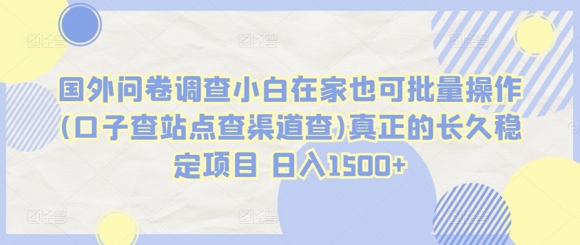 国外问卷调查小白在家也可批量操作(口子查站点查渠道查)真正的长久稳定项目 日入1500+-唐人网创