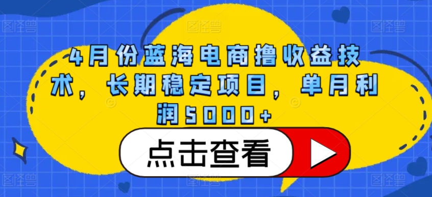 4月份蓝海电商撸收益技术，长期稳定项目，单月利润5000+-唐人网创