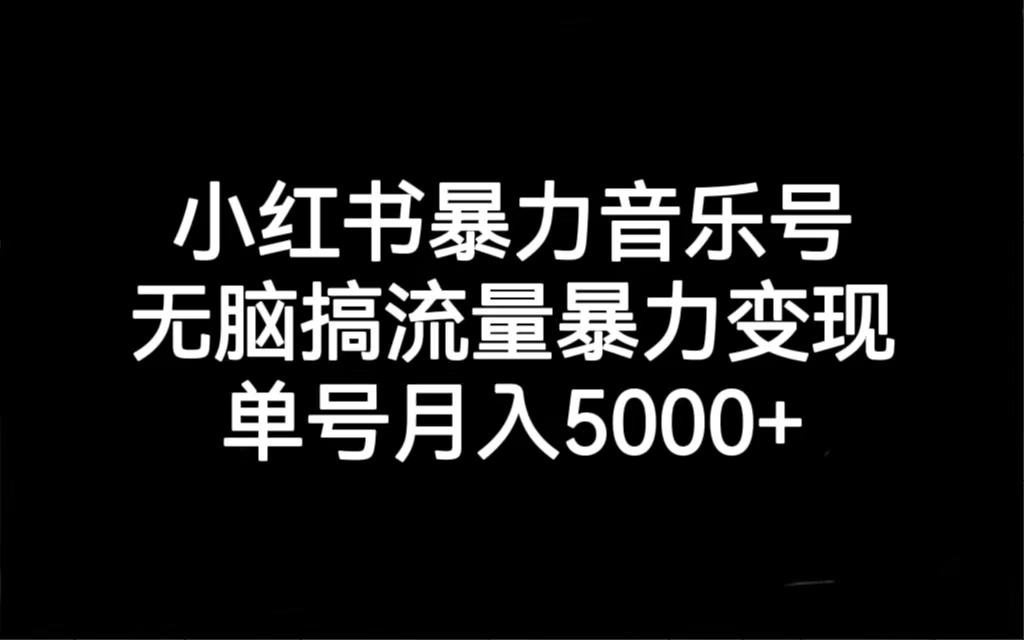 小红书暴力音乐号，无脑搞流量暴力变现，单号月入5000+-唐人网创