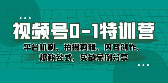 视频号0-1特训营：平台机制、拍摄剪辑、内容创作、爆款公式，实战案例分享-唐人网创