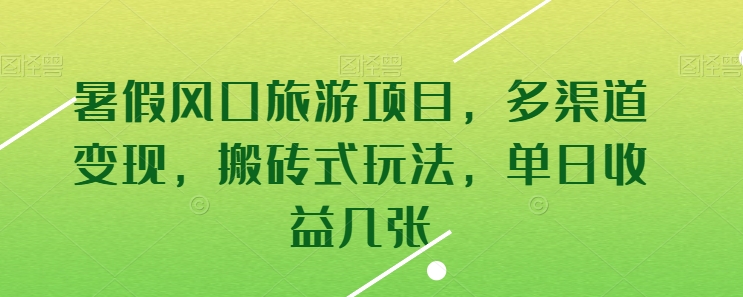 暑假风口旅游项目，多渠道变现，搬砖式玩法，单日收益几张-唐人网创