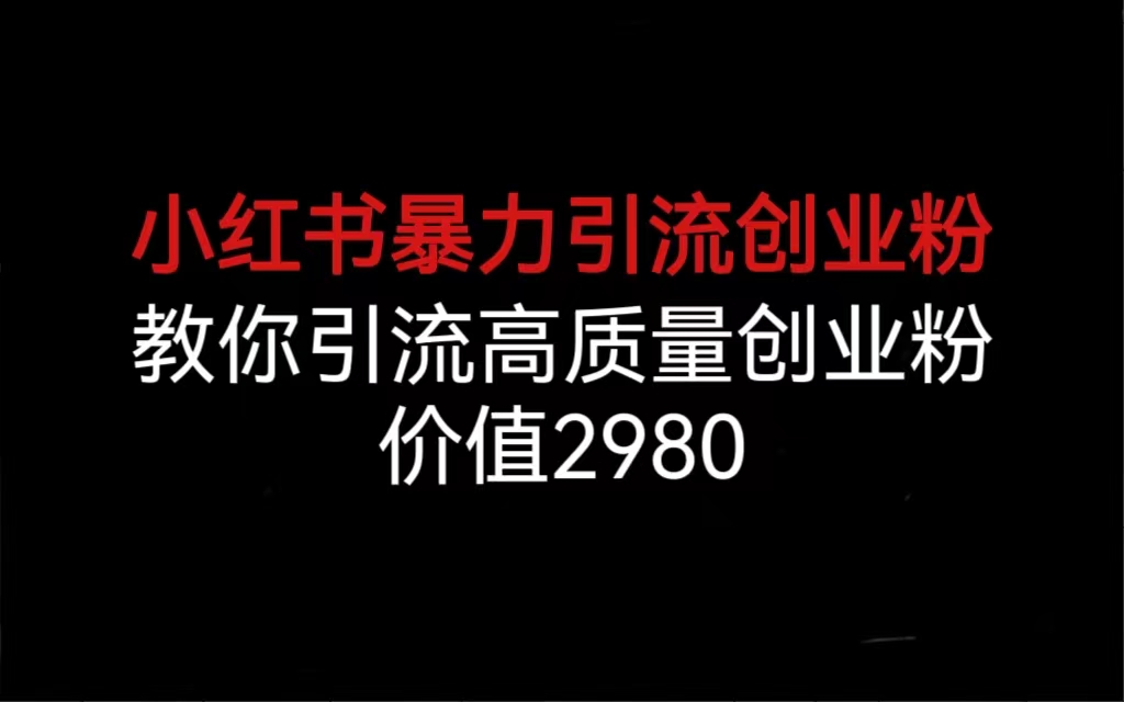 小红书暴力引流创业粉，教你引流高质量创业粉，价值2980-唐人网创