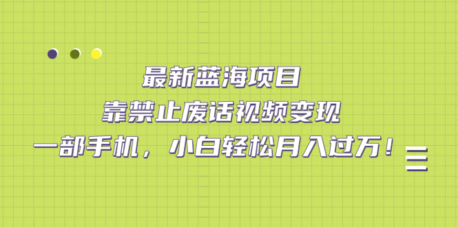最新蓝海项目，靠禁止废话视频变现，一部手机，小白轻松月入过万！-唐人网创