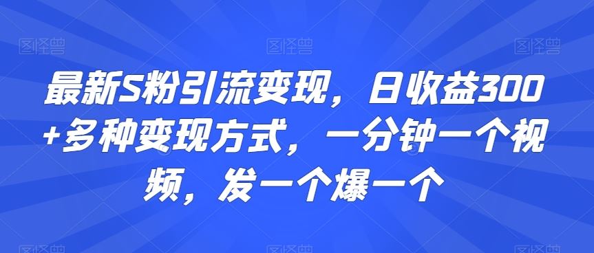 最新S粉引流变现，日收益300+多种变现方式，一分钟一个视频，发一个爆一个【揭秘】-唐人网创