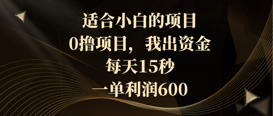 适合小白的项目，0撸项目，我出资金，每天15秒，一单利润600-唐人网创
