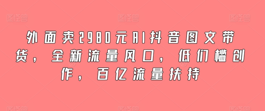 外面卖2980元AI抖音图文带货，全新流量风口，低们槛创作，百亿流量扶持-唐人网创