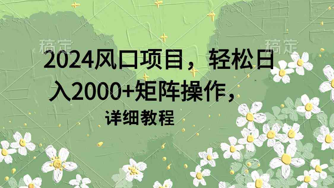 （9652期）2024风口项目，轻松日入2000+矩阵操作，详细教程-唐人网创