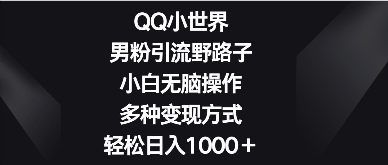 QQ小世界男粉引流野路子，小白无脑操作，多种变现方式轻松日入1000＋-唐人网创