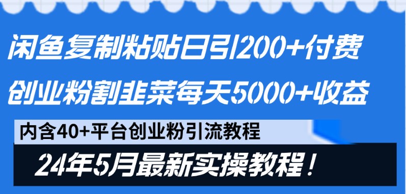 闲鱼复制粘贴日引200+付费创业粉，24年5月最新方法！割韭菜日稳定5000+收益-唐人网创