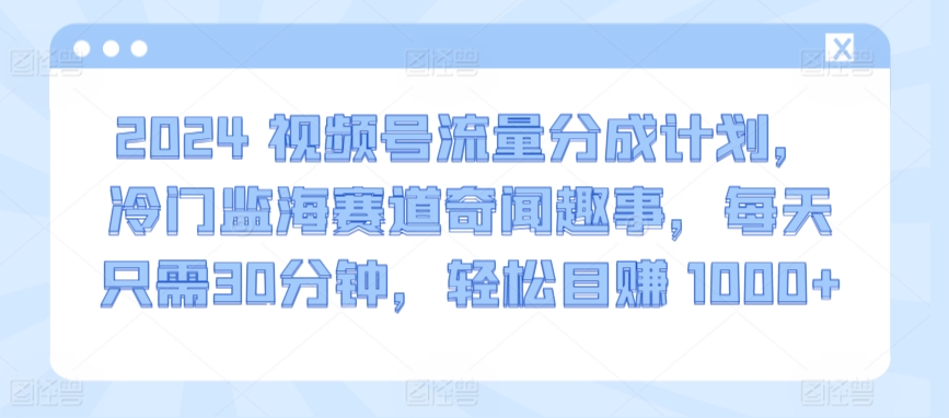 2024视频号流量分成计划，冷门监海赛道奇闻趣事，每天只需30分钟，轻松目赚 1000+-唐人网创