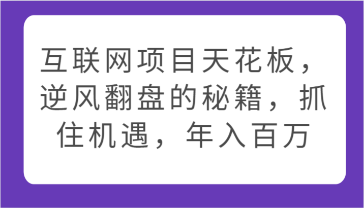 互联网项目天花板，逆风翻盘的秘籍，抓住机遇，年入百万-唐人网创