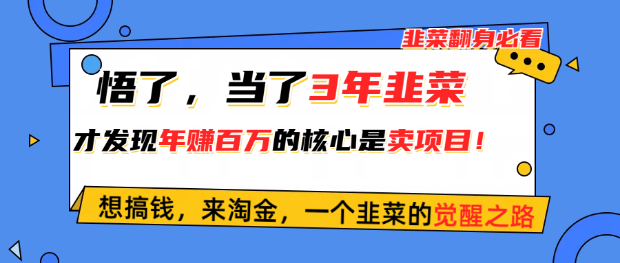（10759期）悟了，当了3年韭菜，才发现网赚圈年赚100万的核心是卖项目，含泪分享！-唐人网创
