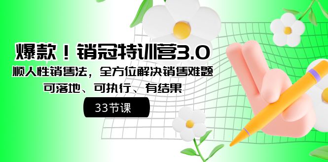 爆款！销冠特训营3.0之顺人性销售法，全方位解决销售难题、可落地-唐人网创