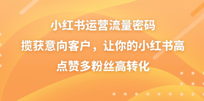 小红书运营流量密码，揽获意向客户，让你的小红书高点赞多粉丝高转化-唐人网创