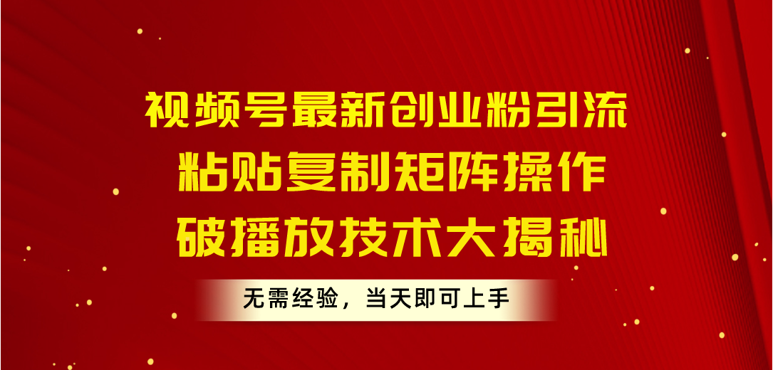 （10803期）视频号最新创业粉引流，粘贴复制矩阵操作，破播放技术大揭秘，无需经验…-唐人网创