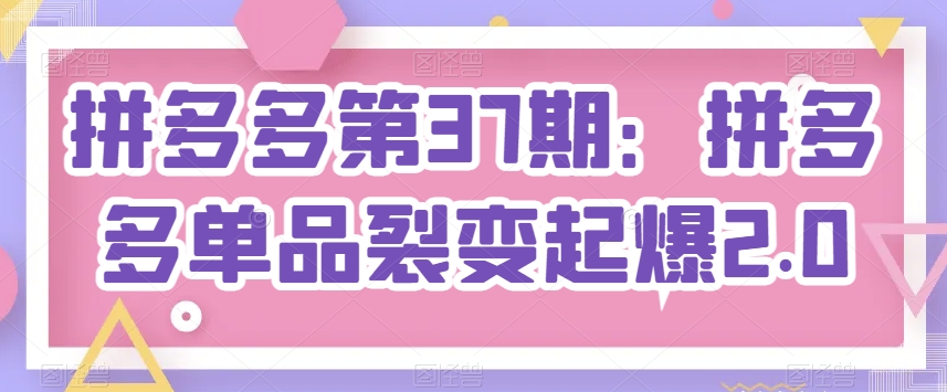 拼多多第37期：拼多多单品裂变起爆2.0-唐人网创