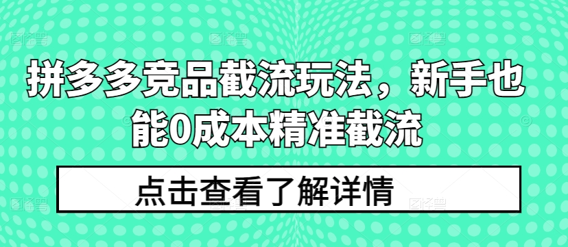 拼多多竞品截流玩法，新手也能0成本精准截流-唐人网创