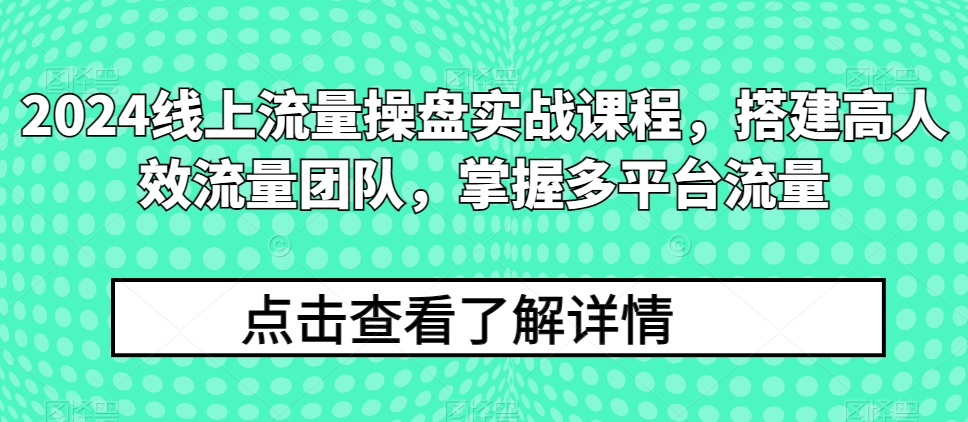 2024线上流量操盘实战课程，搭建高人效流量团队，掌握多平台流量-唐人网创