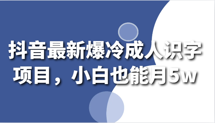 抖音最新爆冷成人识字项目，小白也能月5w-唐人网创