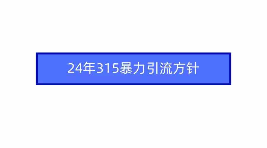 （9398期）2024年315暴力引流方针-唐人网创