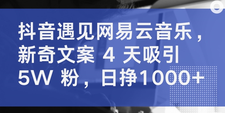 抖音遇见网易云音乐，新奇文案 4 天吸引 5W 粉，日挣1000+-唐人网创