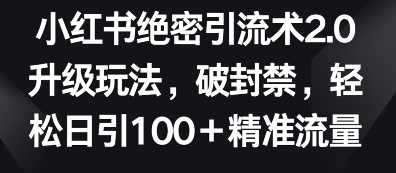 小红书绝密引流术2.0升级玩法，破封禁，轻松日引100+精准流量-唐人网创
