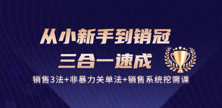 从小新手到销冠 三合一速成：销售3法+非暴力关单法+销售系统挖需课 (27节)-唐人网创