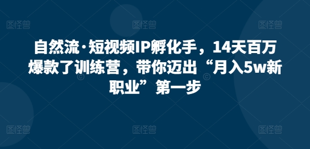 自然流·短视频IP孵化手，14天百万爆款了训练营，带你迈出“月入5w新职业”第一步-唐人网创