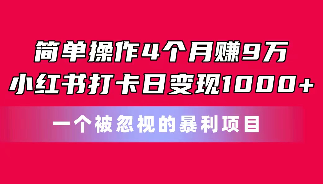 简单操作4个月赚9万！小红书打卡日变现1000+！一个被忽视的暴力项目-唐人网创