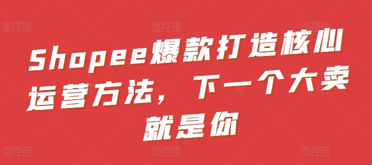 Shopee爆款打造核心运营方法，下一个大卖就是你-唐人网创