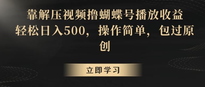 靠解压视频撸蝴蝶号播放收益，轻松日入500，操作简单，包过原创【揭秘】-唐人网创