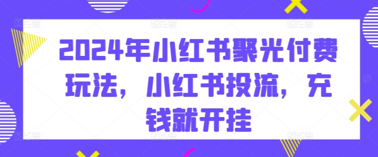 2024年小红书聚光付费玩法，小红书投流，充钱就开挂-唐人网创