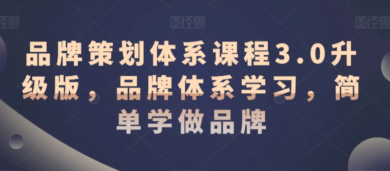 品牌策划体系课程3.0升级版，品牌体系学习，简单学做品牌-唐人网创