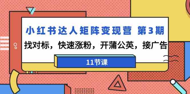 小红书达人矩阵变现营第3期，找对标，快速涨粉，开蒲公英，接广告（11节课）-唐人网创