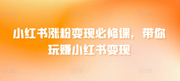 小红书涨粉变现必修课，带你玩赚小红书变现-唐人网创