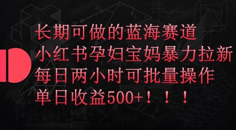 长期可做的蓝海赛道，小红书孕妇宝妈暴力拉新玩法，每日两小时可批量操作，单日收益500+-唐人网创