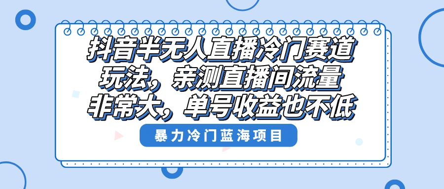 抖音半无人直播冷门赛道玩法，直播间流量非常大，单号收益也不低！-唐人网创