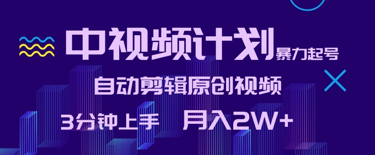 中视频计划暴力起号，自动剪辑原创视频，3分钟上手，月入2W+-唐人网创