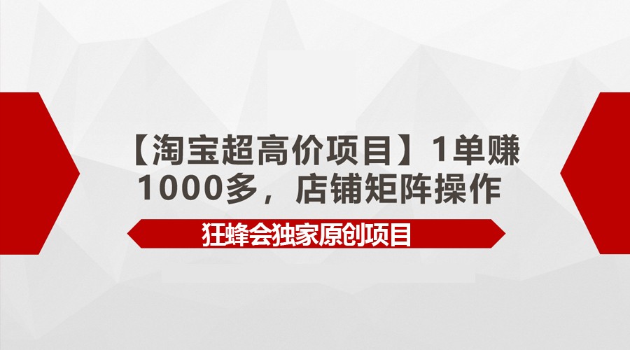 【淘宝超高价项目】1单赚1000多，店铺矩阵操作-唐人网创