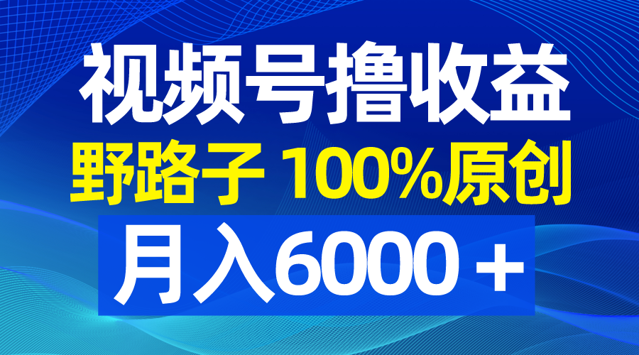 视频号野路子撸收益，100%原创，条条爆款，月入6000＋-唐人网创