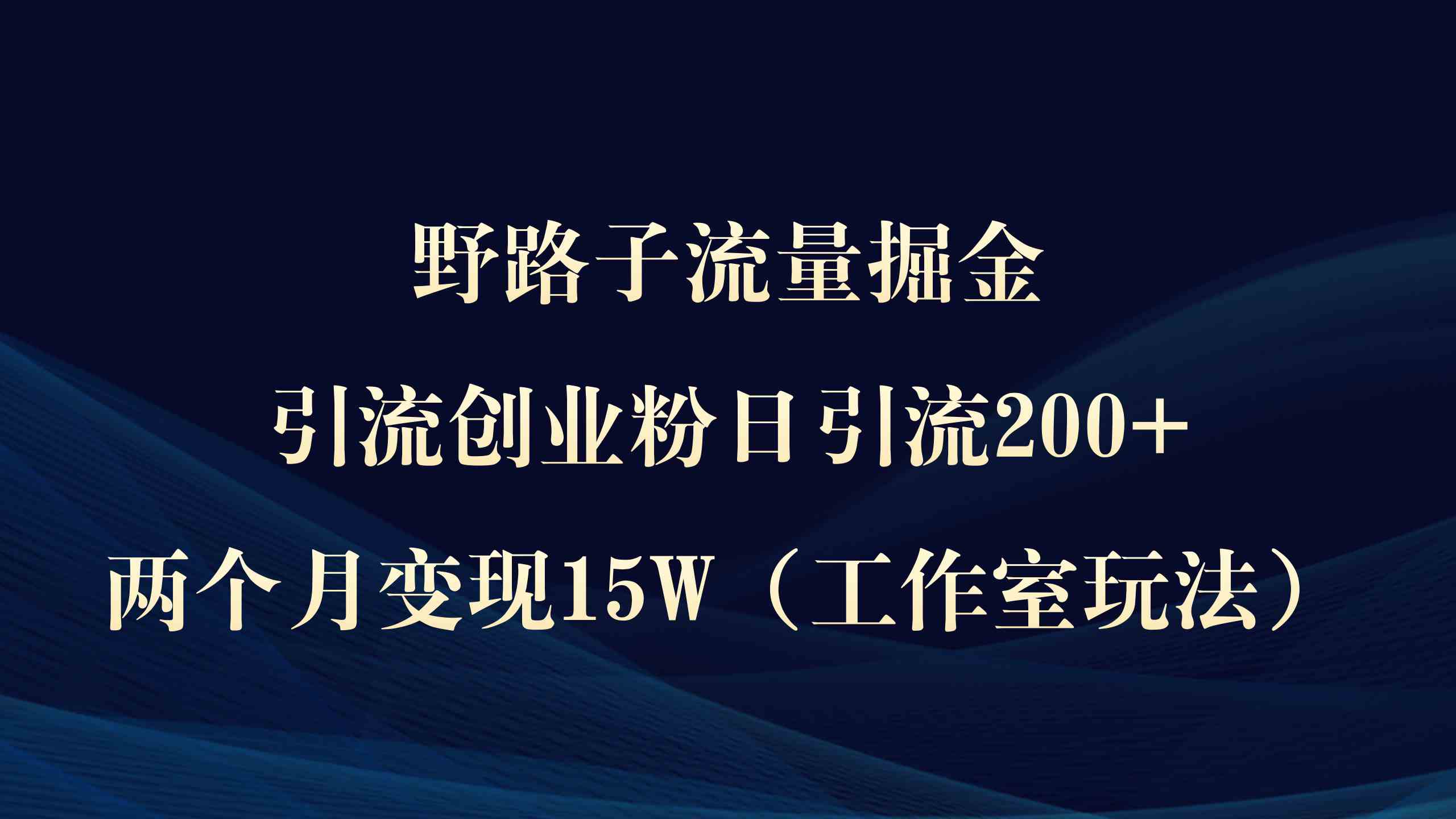 （9513期）野路子流量掘金，引流创业粉日引流200+，两个月变现15W（工作室玩法））-唐人网创