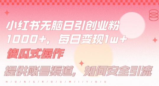 小红书无脑每日引流创业粉500+，小白每天只花半小时，躺赚长尾收益【揭秘】-唐人网创