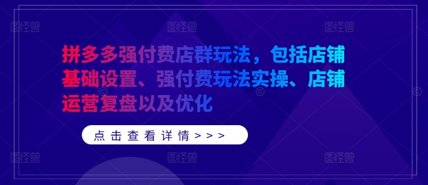 拼多多强付费店群玩法，包括店铺基础设置、强付费玩法实操、店铺运营复盘以及优化-唐人网创