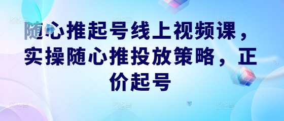 随心推起号线上视频课，实操随心推投放策略，正价起号-唐人网创