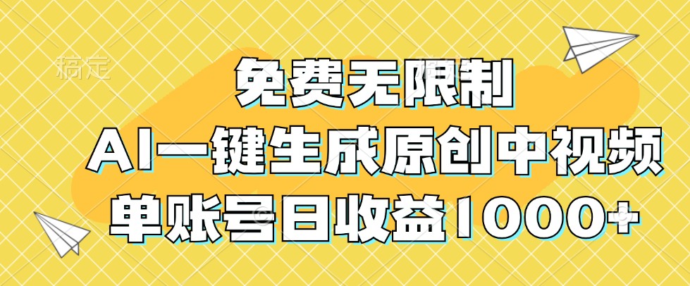 免费无限制，AI一键生成原创中视频，单账号日收益1000+-唐人网创