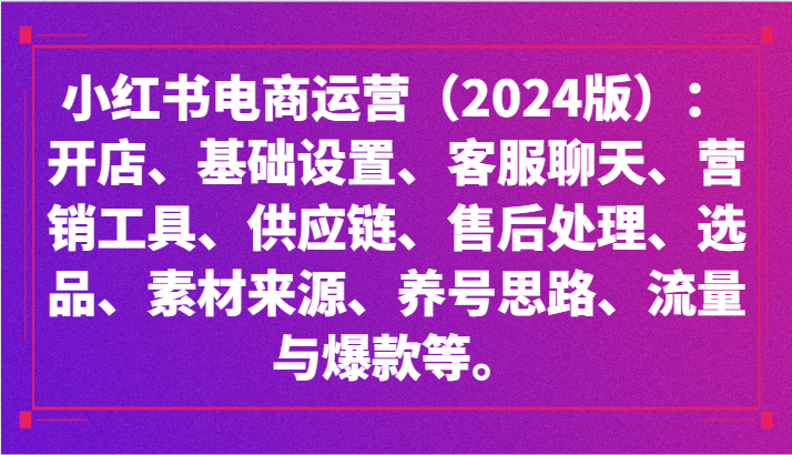 小红书电商运营（2024版）：开店、设置、供应链、选品、素材、养号、流量与爆款等-唐人网创
